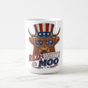 Red White & Moo Highland Cow - Funny 4th of Coffee Mug