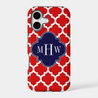 Red, White Moroccan #5 Navy 3 Initial Monogram