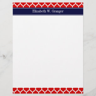Red White Moroccan #5 Navy Blue Name Monogram Letterhead Template