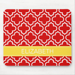 Red White Moroccan #6 Pineapple Name Monogram Mouse Mat