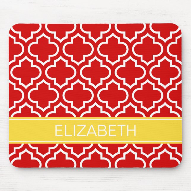 Red White Moroccan #6 Pineapple Name Monogram Mouse Mat (Front)