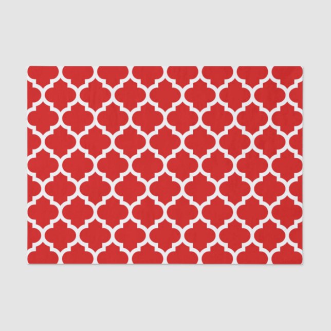 Red White Moroccan Quatrefoil Pattern #5 Tissue Paper (Front)