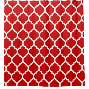 Red White Moroccan Quatrefoil Pattern Shower Curtain