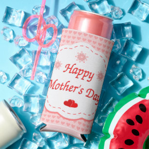 Red white mother's day text with hearts seltzer can cooler