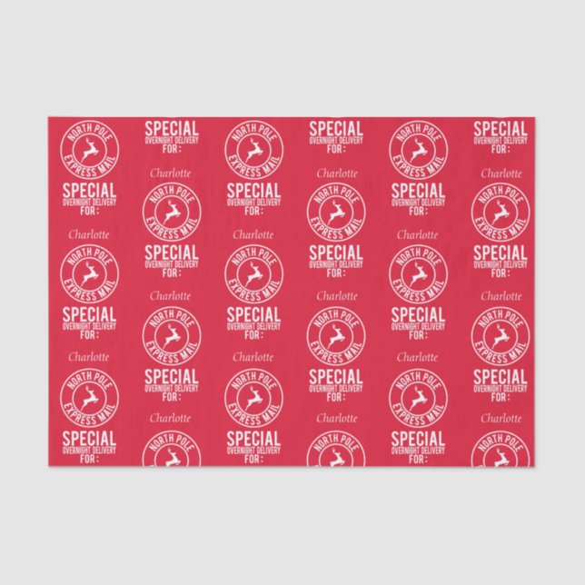 Red & White Name From North Pole Tissue Paper (Front)