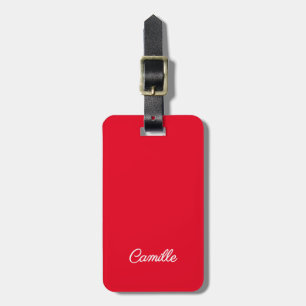 Red white name script modern simple luggage tag