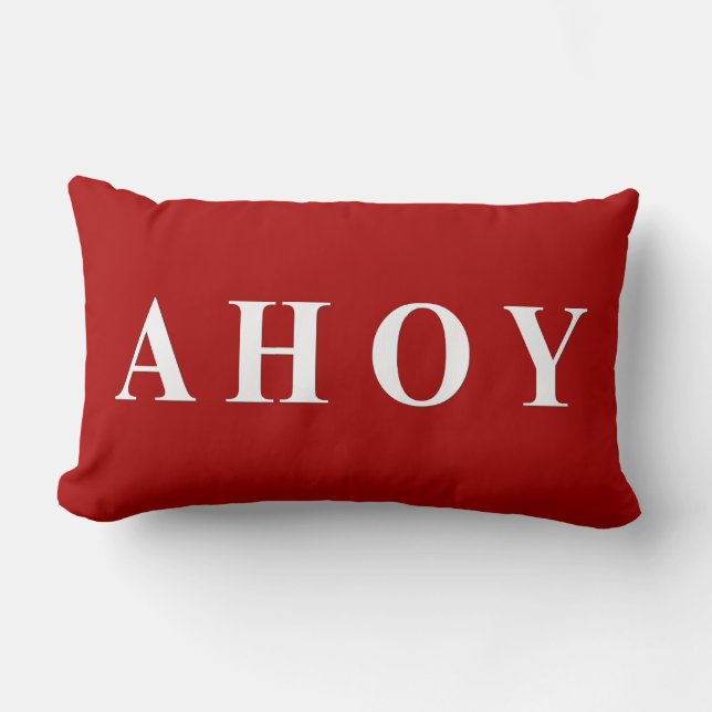 Red White Nautical Sailing Stripes Lumbar Cushion (Front)