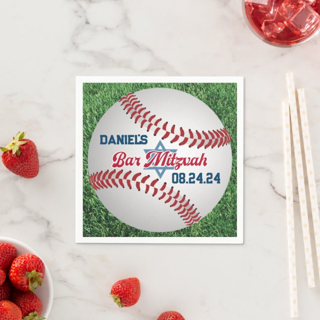 Red, White, Navy Baseball Bar Mitzvah Napkins 2 (Insitu)