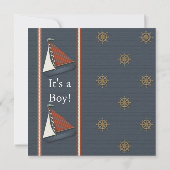 Red White Navy Blue Sailboat Baby Shower Invitation (Front)