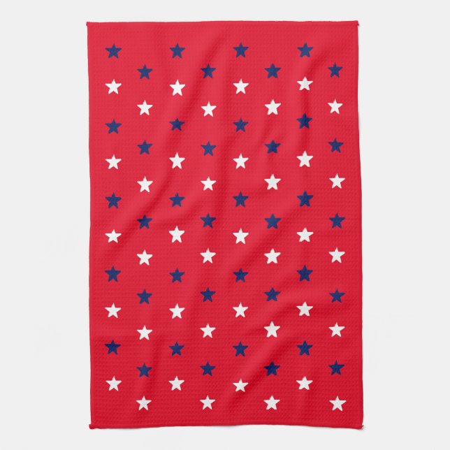 Red white navy blue stars american patriotic tea towel (Vertical)