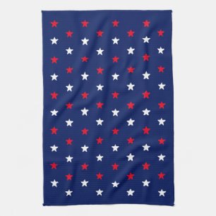 Red white navy blue stars american patriotic tea towel