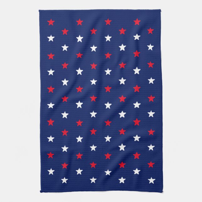Red white navy blue stars american patriotic tea towel (Vertical)