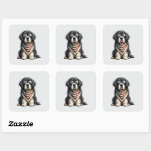 Red, White & Newf Doggo Square Sticker