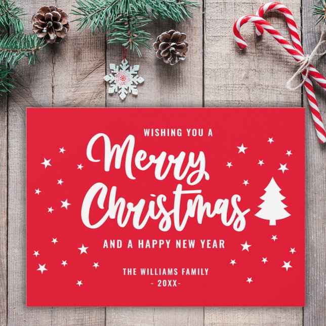 Red White Non Photo Family Name Merry Christmas Holiday Card (Creator Uploaded)