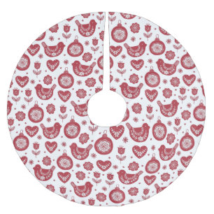 Red White Nordic Bird Bulb Christmas Brushed Polyester Tree Skirt