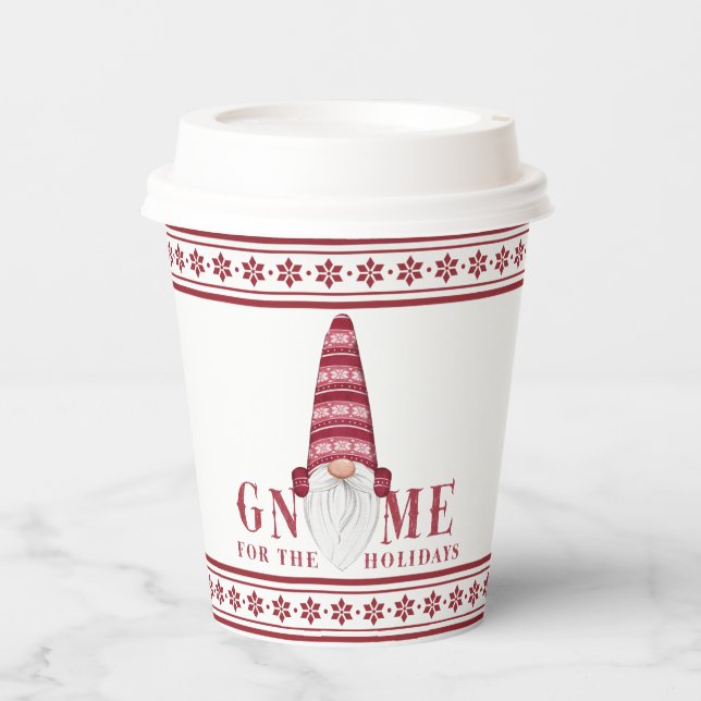 Red & White Nordic | Gnome For the Holidays Paper Cups (Front)