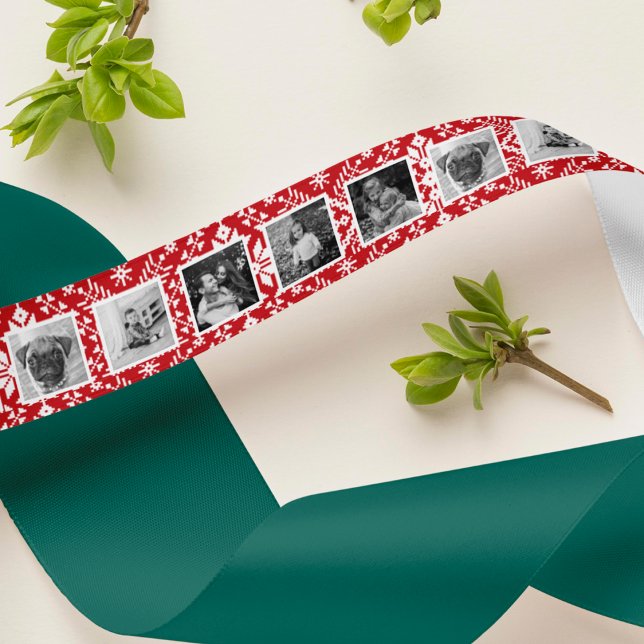 Red & White Nordic Sweater Pattern Photo Satin Ribbon (Creator Uploaded)