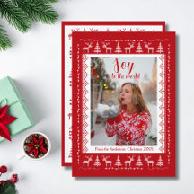 Red White Nordic Sweater Photo Flat Holiday Card