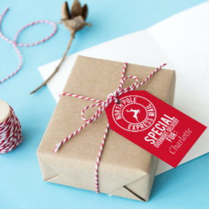 Red & White North Pole Delivery Name Gift Tag