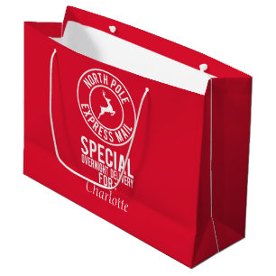 Red & White North Pole Express Mail Name Gift Bag