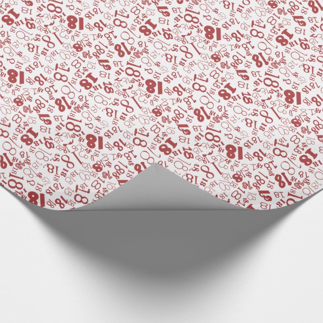 Red White Numbers 18th Birthday Wrapping Paper (Corner)