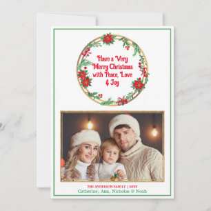Red White One Photo Elegant Modern Merry Christmas Holiday Card