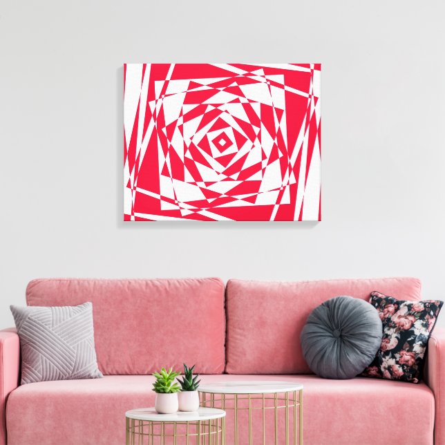 Red & White Optical Illusion Canvas – Modern  (Insitu(LivingRoom))