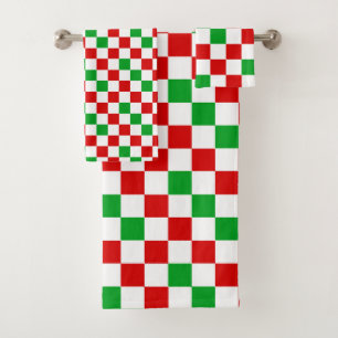 Red White Orange Checkered Pattern Design Bath Towel Set