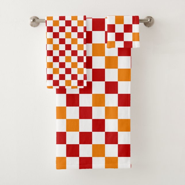 Red White Orange Checkered Pattern Design  Bath Towel Set (Insitu)
