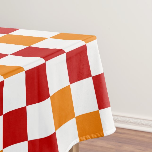 Red White Orange Checkered Pattern Design  Tablecloth (In Situ)