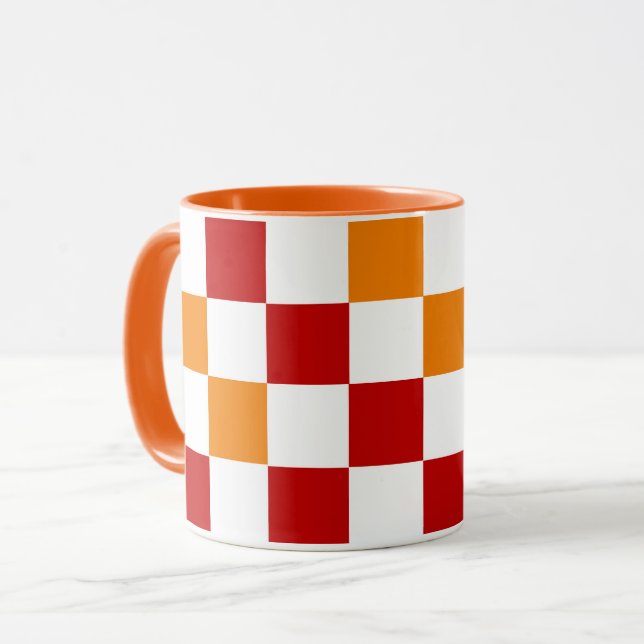 Red White Orange Chequered Pattern Design  Mug (Front Left)