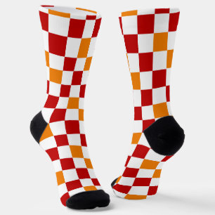 Red White Orange Chequered Pattern Design  Socks
