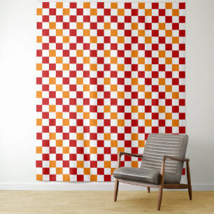 Red White Orange Chequered Pattern Design  Tapestry