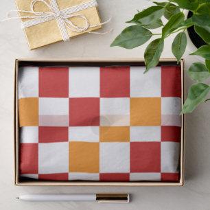 Red White Orange Chequered Pattern Design  Tissue Paper