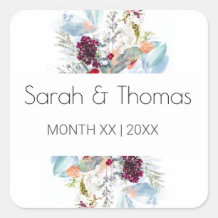 RED WHITE & ORANGE FLORAL ELEGANT WEDDING SQUARE STICKER