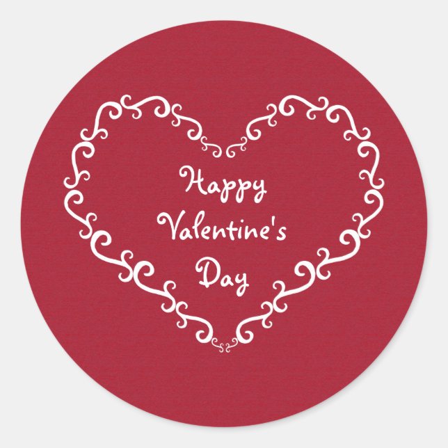 Red & White Ornamental Heart Valentine Stickers (Front)