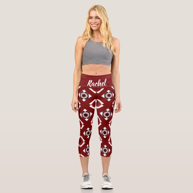 Red White Pattern High Waisted Capris (Front)