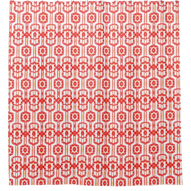 Red & White Pattern Shower Curtain (Front)