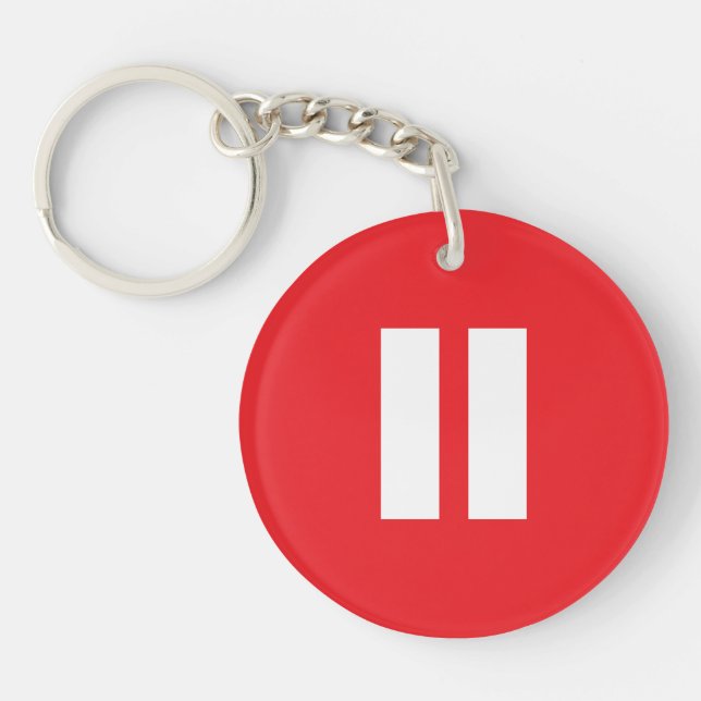 Red & White Pause Button Keychain (Front)
