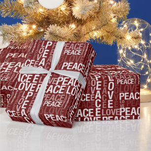 Red White Peace Love Christmas Wrapping Paper