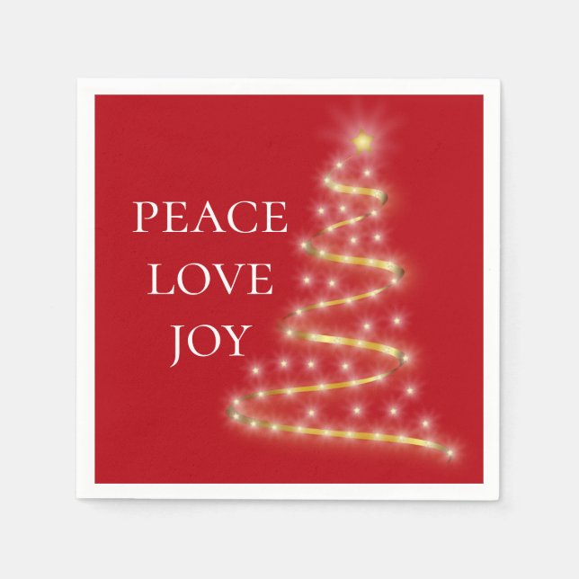 Red White Peace Love Joy Holiday Napkins (Front)