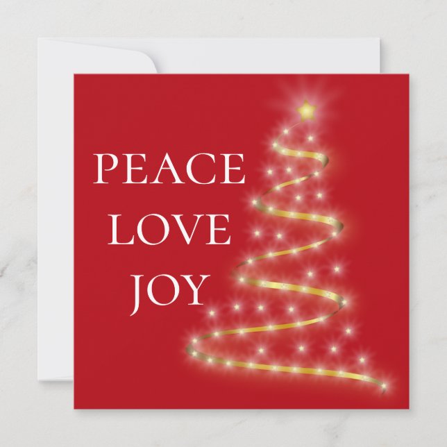Red White Peace Love Joy Square Holiday Card (Front)