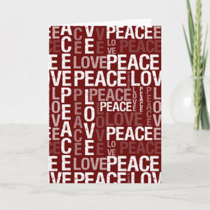 Red White Peace Love Typography Holiday Card