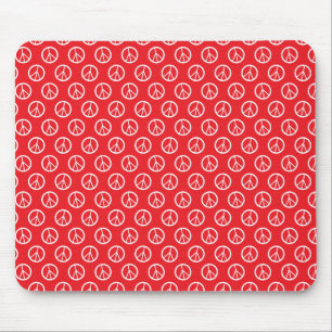 Red White Peace Signs Mouse Mat