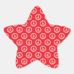Red White Peace Signs Star Sticker