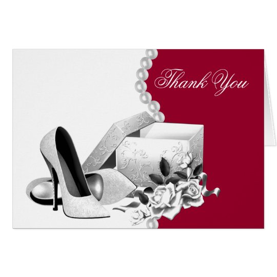 Red White Pearls High Heel Shoes Thank You Cards