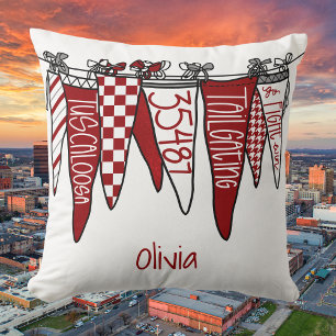Red & White Pennants Alabama / Tuscaloosa Game Day Cushion