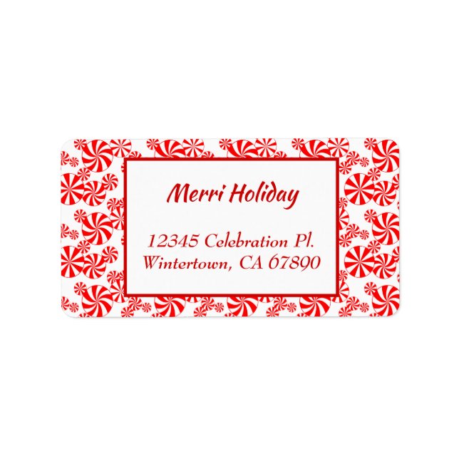 Red White Peppermint Candy Editable Address Label (Front)