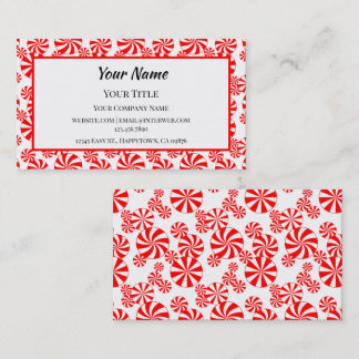 Red White Peppermint Candy Editable Business Card