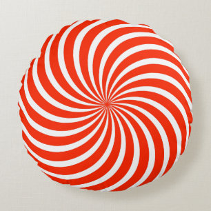 Red & White Peppermint Candy Holiday Christmas  Round Cushion